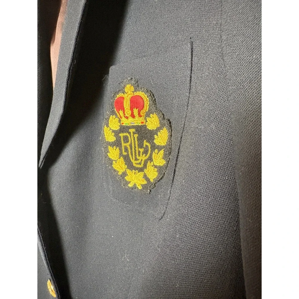 VTG Lauren Ralph Lauren Navy Wool Crested Blazer Gold Buttons Plus 14W‎ 3D Crown